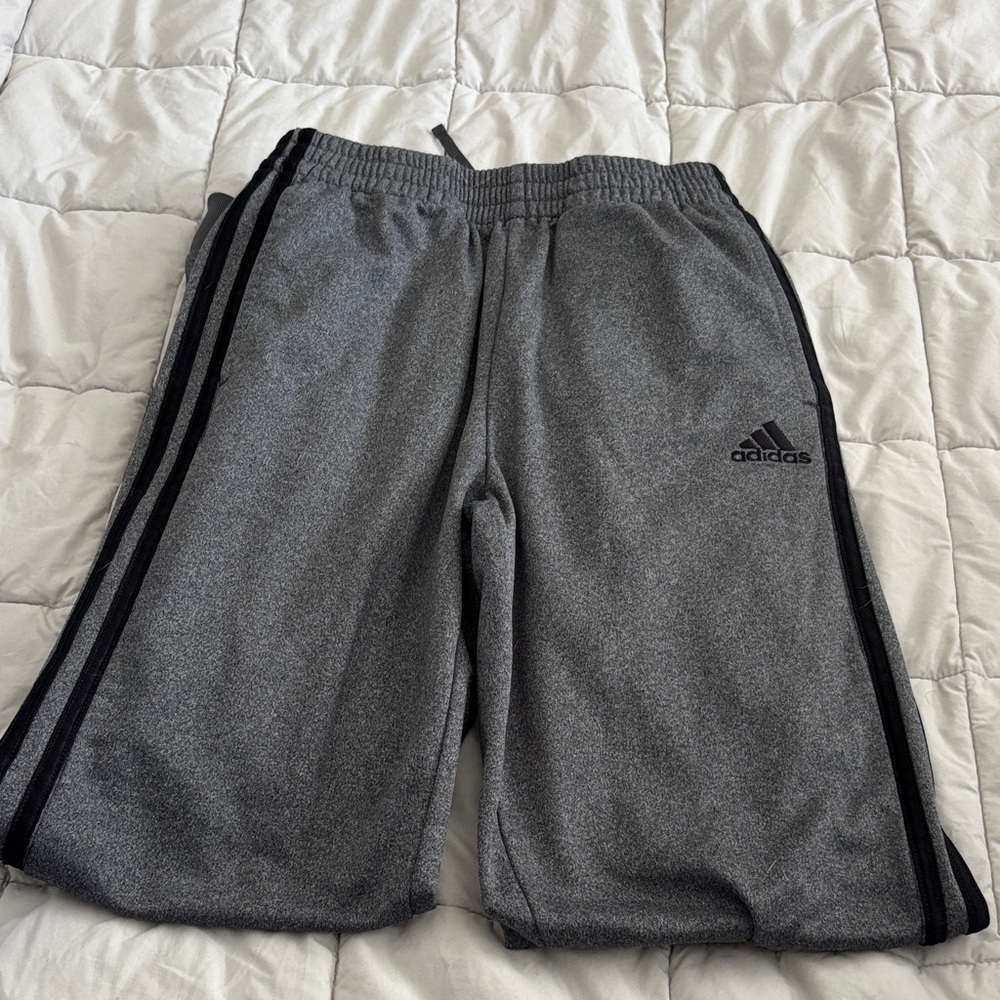 Adidas Kids Charcoal Gray Pants with Black Stripes